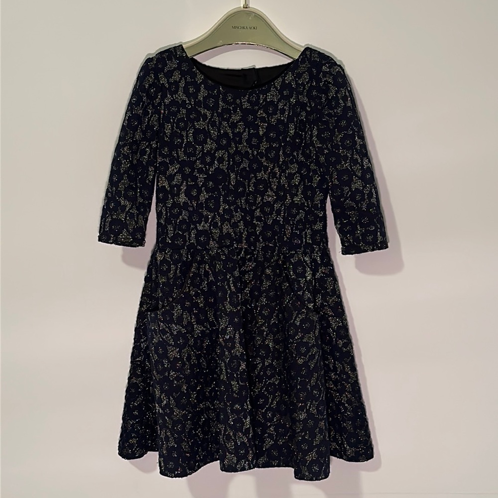 Zoe LTD navy blue and silver girls leopard cut out animal print holiday dress